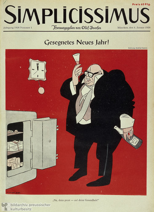 „Gesegnetes Neues Jahr”: Titelbild des <i>Simplicissimus</i> (4. Januar 1958)
